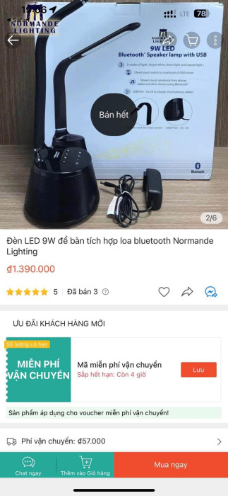 Đèn bàn kiêm Loa Bluetooth hãng Normande Lighting