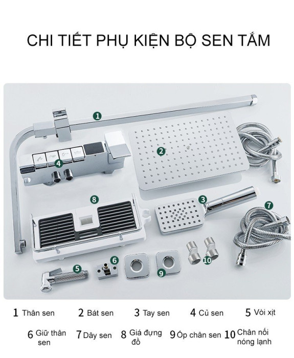 Sen cây tắm hiển thị nhiệt độ mạ crom bóng