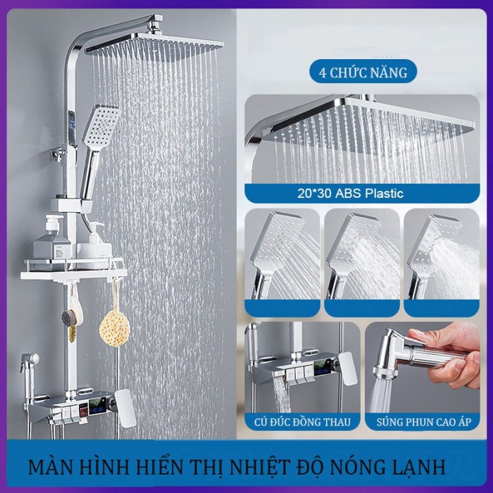 Sen cây tắm hiển thị nhiệt độ mạ crom bóng