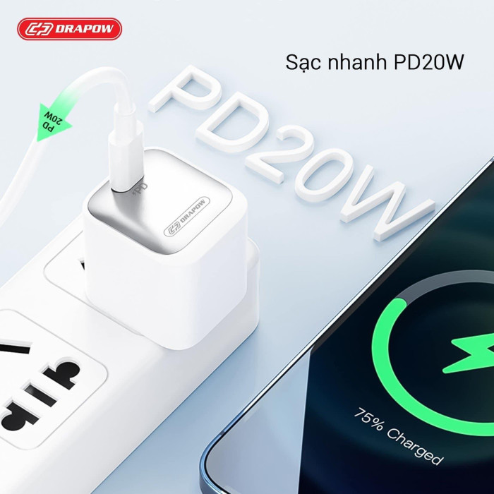 Củ sạc nhanh PD 20W DRAPOW GA22 công nghệ GaN