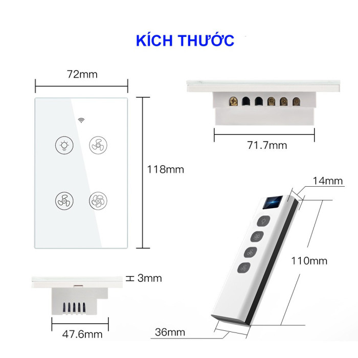 Công Tắc Quạt Trần Thông Minh Tuya + Remote RF433