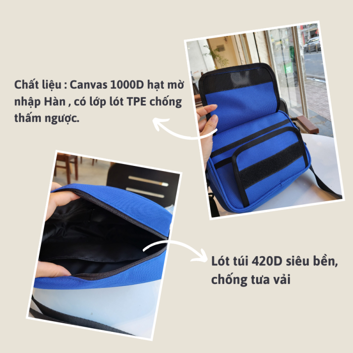 Túi đeo chéo nam nữ chất liệu Canvas 1000D nhập Hàn chống thấm nước đi chơi dạo phố, du lịch, đi học