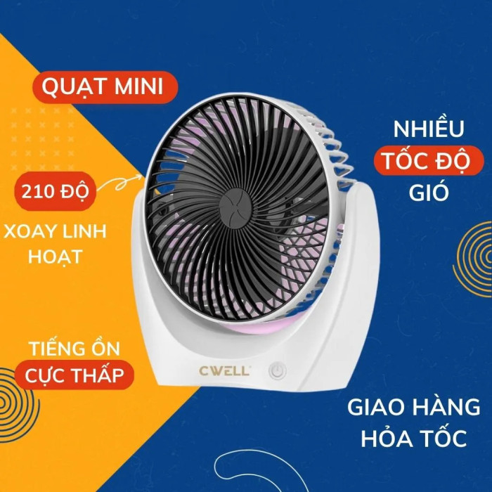 Quạt mini để bàn, ( bản tích điện ) chính hãng CWELL chạy 2-5 tiếng