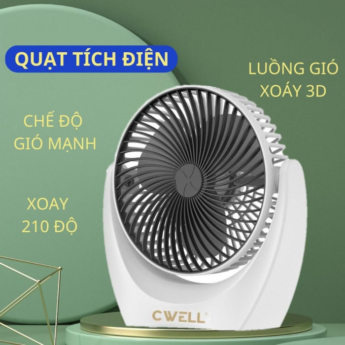 Quạt mini để bàn, ( bản tích điện ) chính hãng CWELL chạy 2-5 tiếng