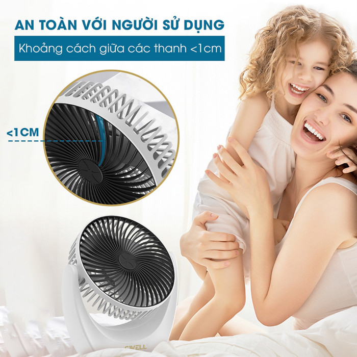 Quạt mini để bàn, ( bản tích điện ) chính hãng CWELL chạy 2-5 tiếng