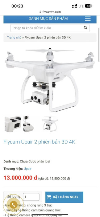 Flycam Upair 2 phiên bản 3D 4K ( bảo hành 6 tháng )