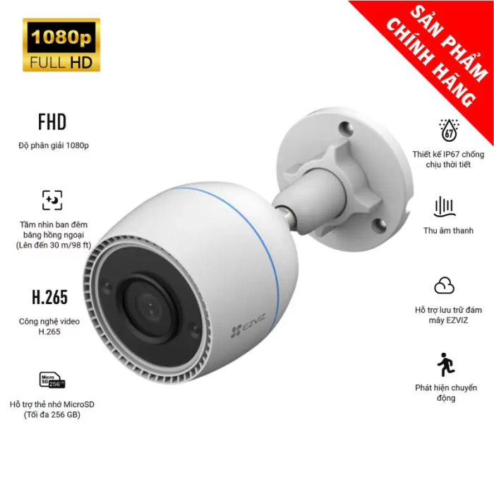 Combo Cam Ngoài Trời H3C + Thẻ 64Gb + Hộp Kỹ Thuật ( Bản Hồng Ngoại Đêm ) - Full VAT BH 24 Tháng