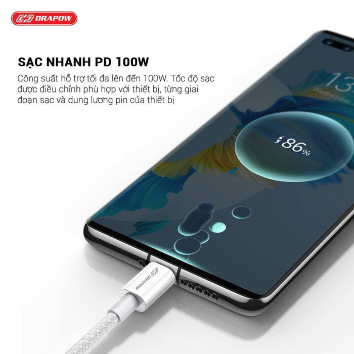 Cáp sạc dây dù siêu nhanh 100W chân C to C Drapow CZ11 cho iPhone 15 & Android