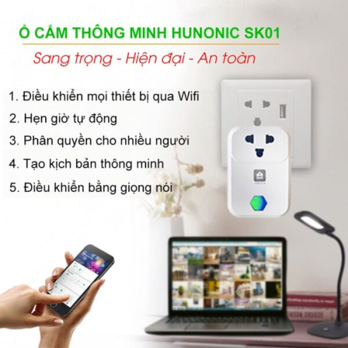 Ổ Cắm Thông Minh hunonic SK01, Chịu Tải 4000W - Chính Hãng Bảo hành 12 tháng