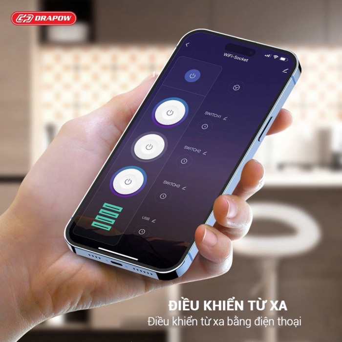 {Tặng cáp 100W} Ổ cắm điện Wifi thông minh kết nối App Drapow SK25 3 ổ cắm điện 2500W+1 cổng sạc 30W