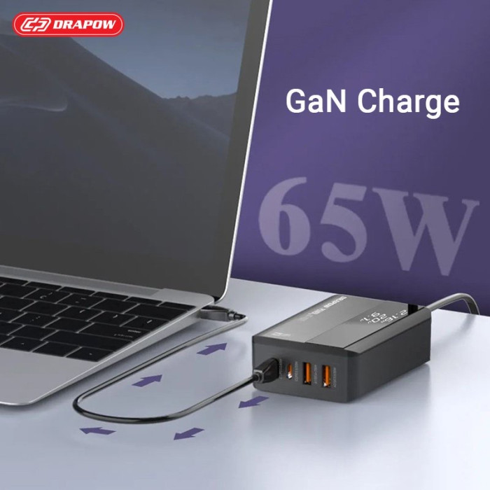 Bộ sạc nhanh 65w Drapow HB65 có 4 cổng gồm 2 cổng C + 2 cổng USB có PPS