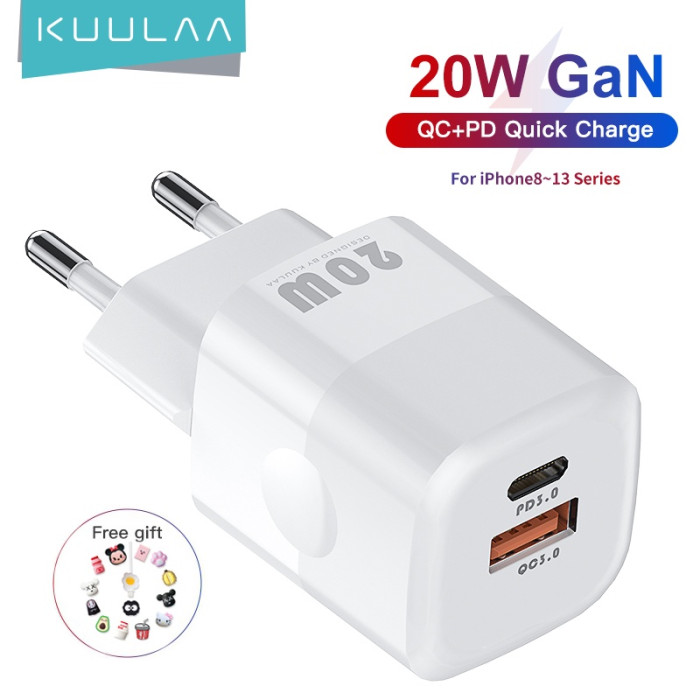 KUULAA 20W PD QC 4.0 3.0 Hai cổng sạc nhanh Bộ sạc cắm tường du lịch cho Android Samsung Huawei