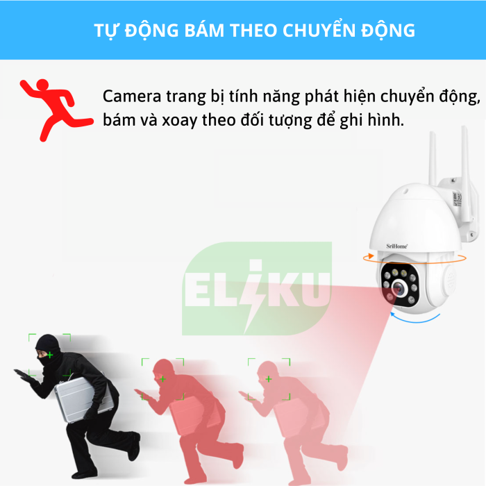 Camera wifi ngoài trời chống nước xoay 360 srihome 3.0MPX