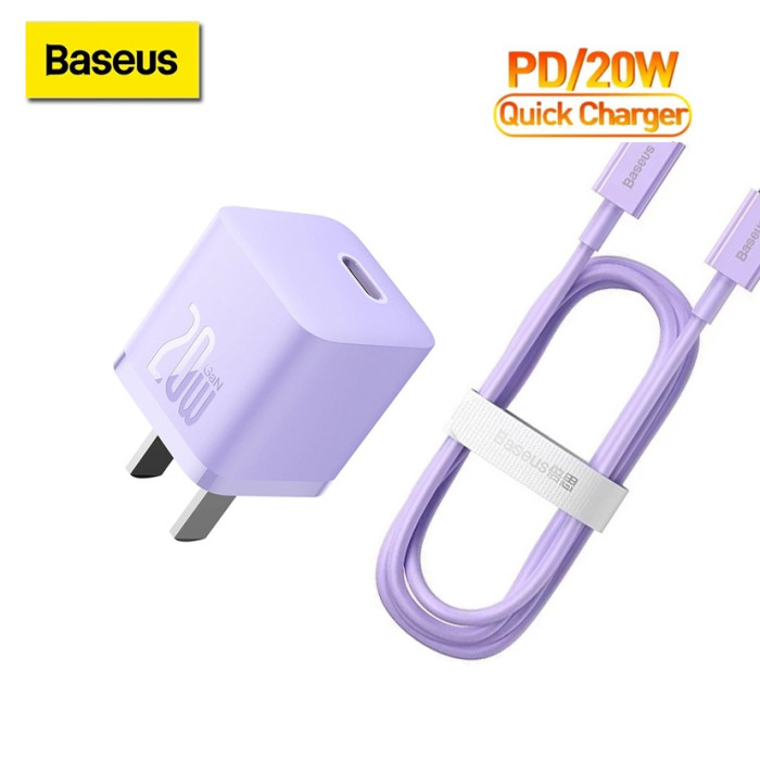 Combo bộ Sạc Nhanh Baseus GaN5 20W cho iPhone 12 13 Siêu Mini USB C Hỗ Trợ QC3.0 PD