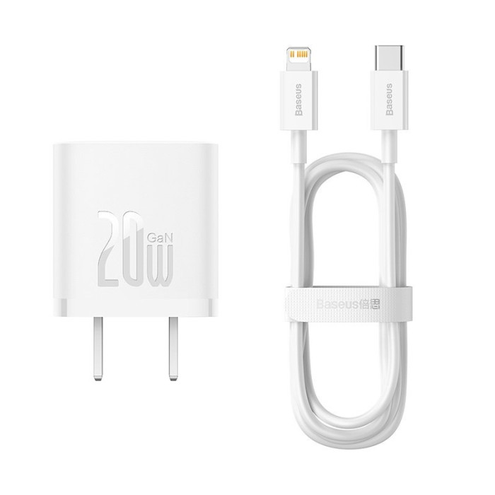 Combo bộ Sạc Nhanh Baseus GaN5 20W cho iPhone 12 13 Siêu Mini USB C Hỗ Trợ QC3.0 PD