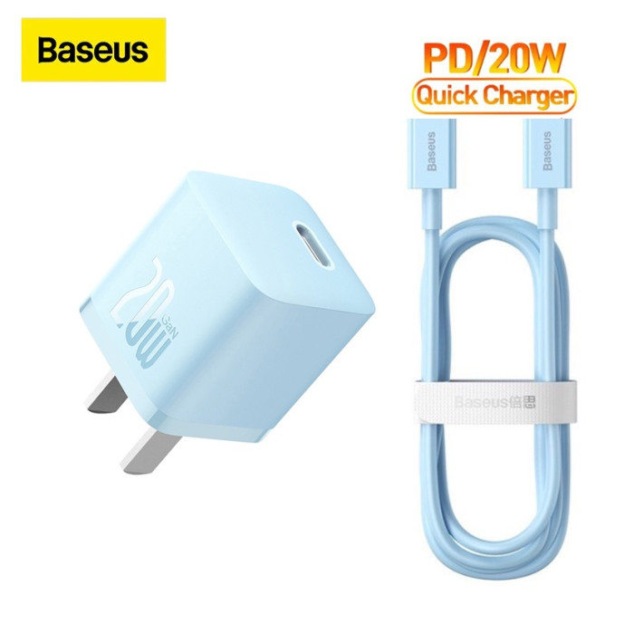 Combo bộ Sạc Nhanh Baseus GaN5 20W cho iPhone 12 13 Siêu Mini USB C Hỗ Trợ QC3.0 PD