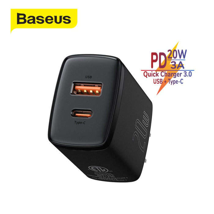 Củ sạc 20W Baseus - 2 cổng USB + Type C - Hỗ trợ sạc nhanh - An Toàn - Tiện Dụng