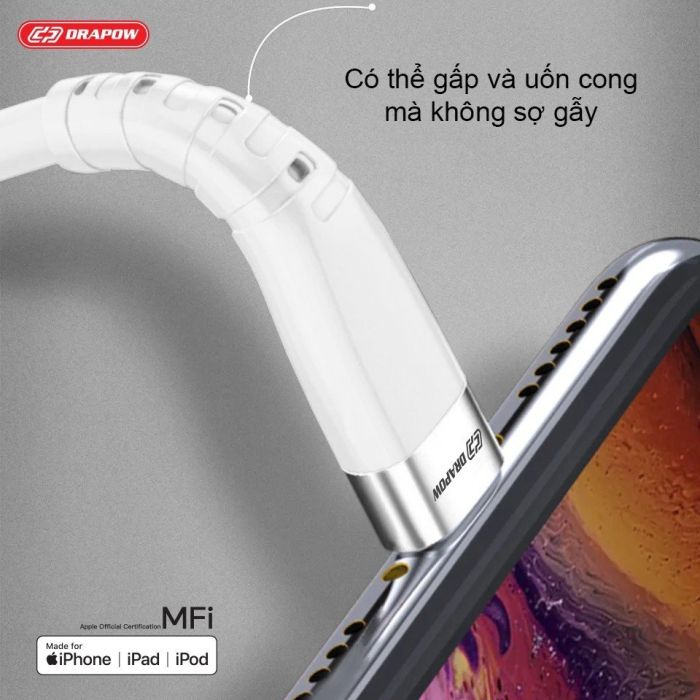 Dây cáp sạc nhanh 1M iPhone chuẩn MFI hãng DRAPOW CF22