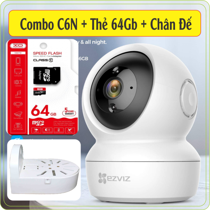 Combo Camera EZViz C6N Full HD 1080 + Thẻ 64GB XO + Chân Đế Chữ L ( Chính Hãng Bảo Hành 2 Năm)