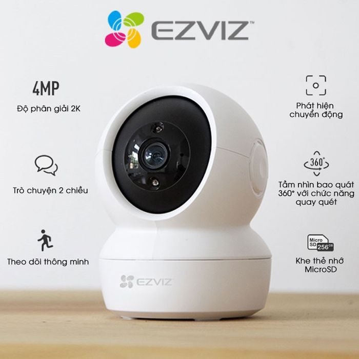 (Tặng Đèn Pin Đội đầu XO Giá 39K) Combo Camera EZViz C6N 4MP + Thẻ 64GB XO + Chân Đế Chữ L