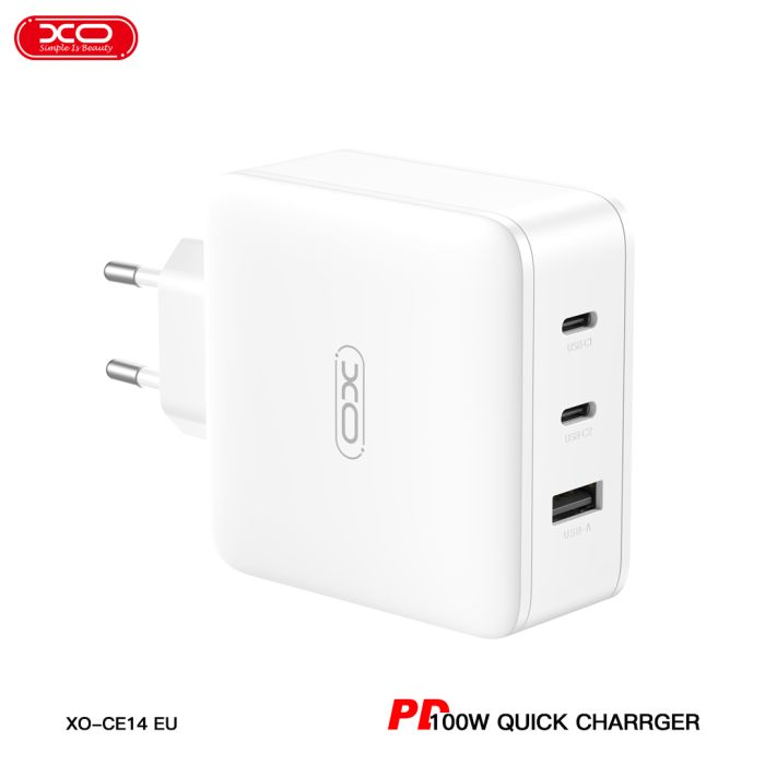 (Free Ship) Củ Sạc Nhanh 100W Công Nghệ GAN XO CE14 ( 2 USB - C 100W - 1 USB-A 18W )