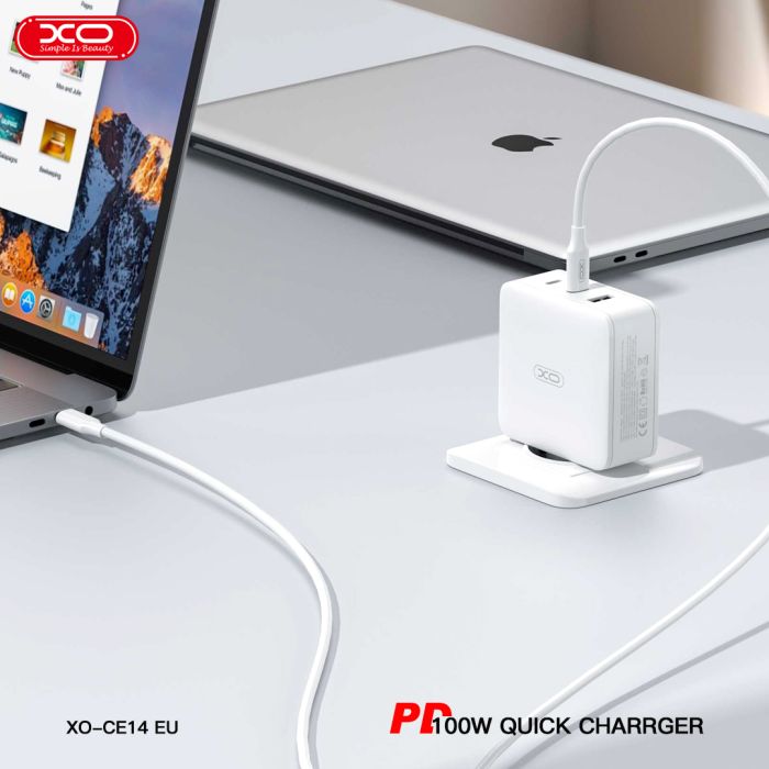 (Free Ship) Củ Sạc Nhanh 100W Công Nghệ GAN XO CE14 ( 2 USB - C 100W - 1 USB-A 18W )