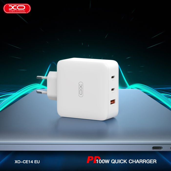 (Free Ship) Củ Sạc Nhanh 100W Công Nghệ GAN XO CE14 ( 2 USB - C 100W - 1 USB-A 18W )