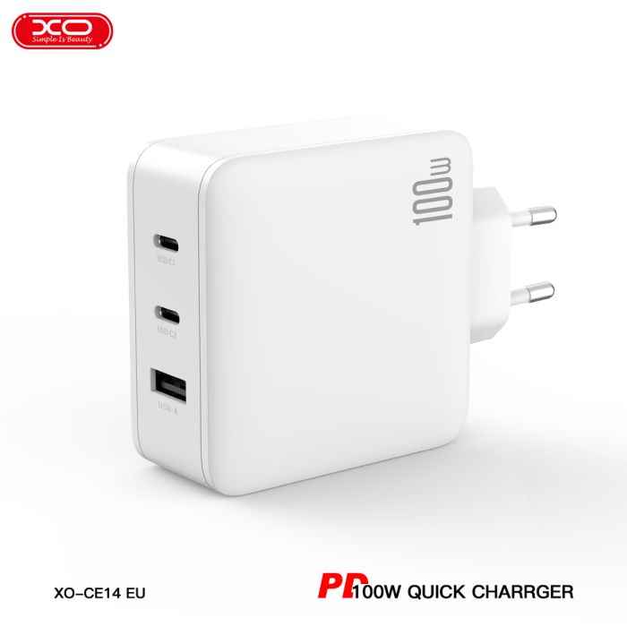 (Free Ship) Củ Sạc Nhanh 100W Công Nghệ GAN XO CE14 ( 2 USB - C 100W - 1 USB-A 18W )