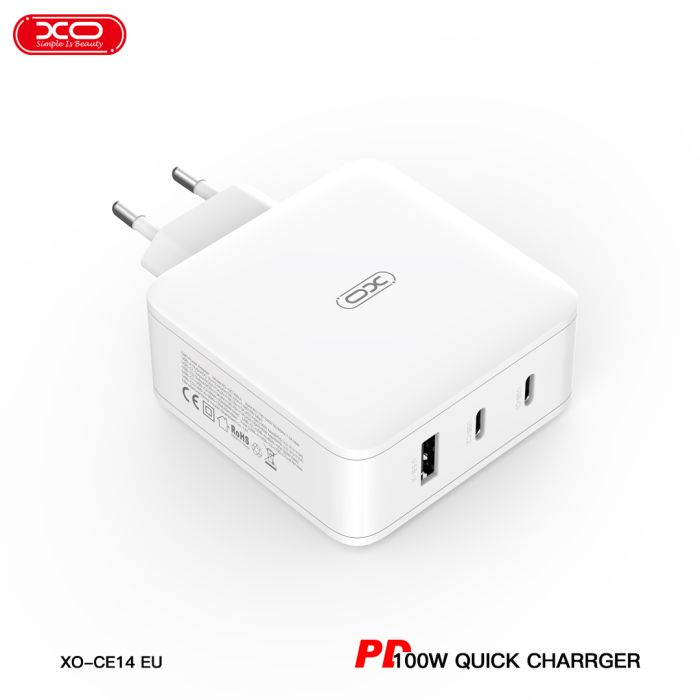 (Free Ship) Củ Sạc Nhanh 100W Công Nghệ GAN XO CE14 ( 2 USB - C 100W - 1 USB-A 18W )