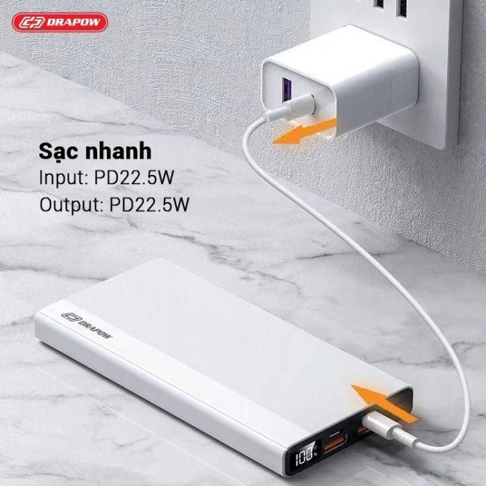 Pin dự phòng 10.000mAh sạc nhanh 22.5W Drapow XP18