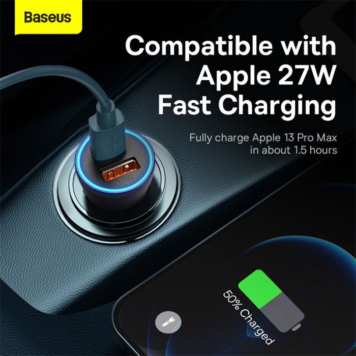 Baseus Golden Contactor Max Dual Fast Charger Car Charger U+C 60W Blue