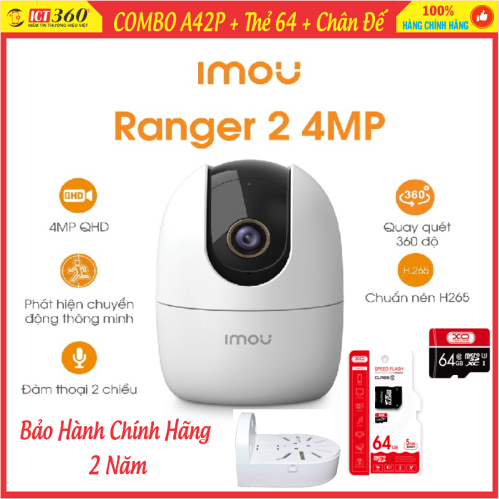 Combo Cam imou Ranger 2 (A42P - 4MP) + Thẻ Nhớ 64GB + Chân Đế - Chính Hãng DSS - Full VAT