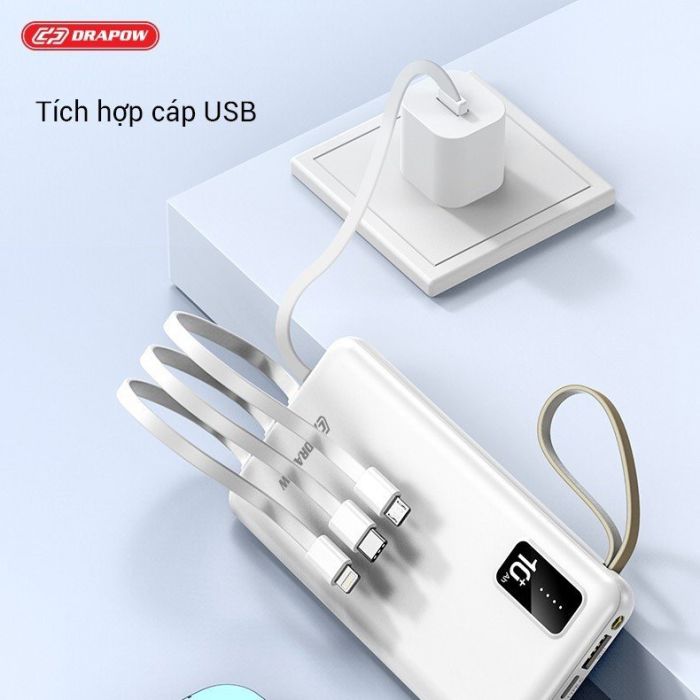 Pin sạc dự phòng 10.000mAh Drapow XP16 liền 4 dây cáp