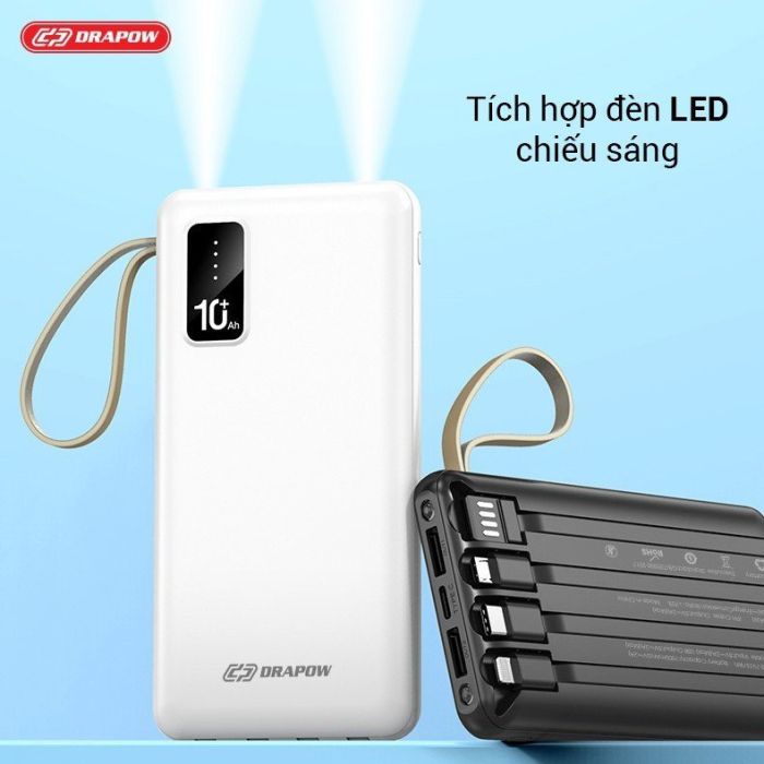 Pin sạc dự phòng 10.000mAh Drapow XP16 liền 4 dây cáp