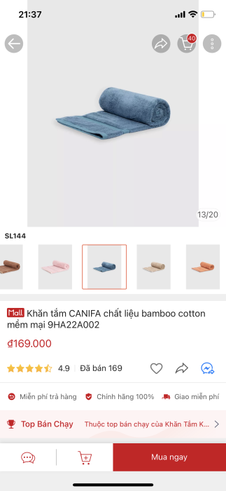 Khăn tắm CANIFA chất liệu bamboo cotton(60x120)