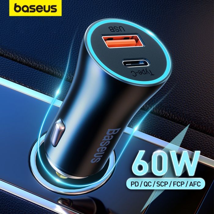 Baseus Golden Contactor Max Dual Fast Charger Car Charger U+C 60W Blue