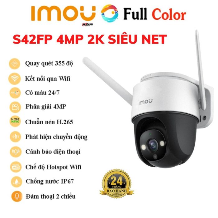 Combo Camera ngoài trời imou S42FP (4 MP - Hàng DSS ) + Thẻ Nhớ 64GB + Hộp Kỹ Thuật - Full VAT