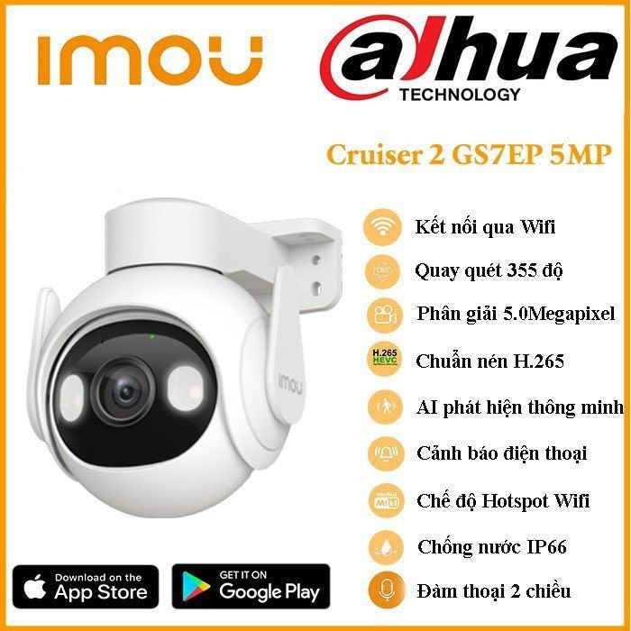 Combo Camera ngoài trời imou Cruiser 2 3K GS7EP (5MP- Hàng DSS ) + Thẻ Nhớ 128GB + Hộp Kỹ Thuật