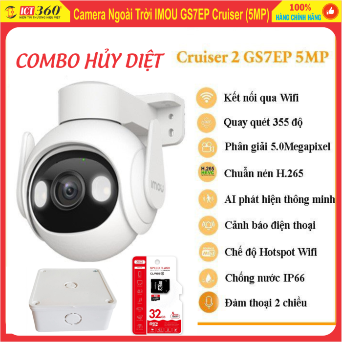 Combo Camera ngoài trời imou Cruiser 2 3K GS7EP (5MP- Hàng DSS ) + Thẻ Nhớ 32GB + Hộp Kỹ Thuật