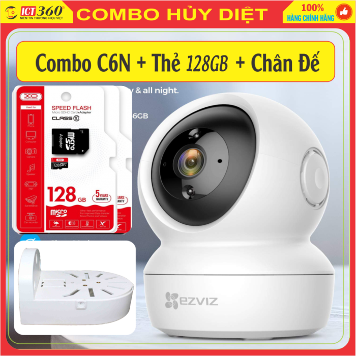 Combo Camera EZViz C6N Full HD 1080 + Thẻ 128GB + Chân Đế Chữ L ( Chính Hãng Bảo Hành 2 Năm)