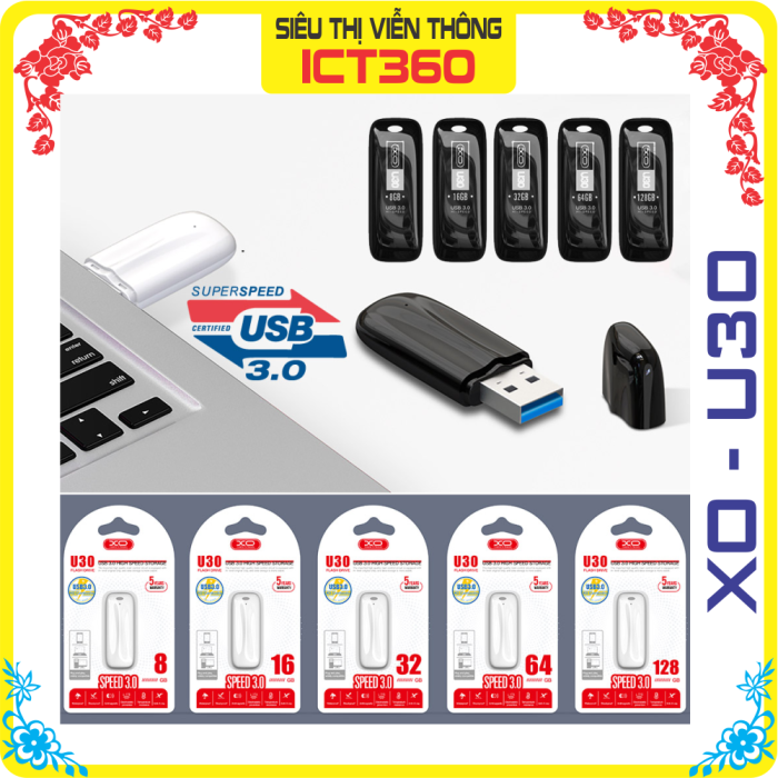 USB 3.0 Flash Disk 32 GB XO U30 (Đen/Trắng) - BH 6 Năm