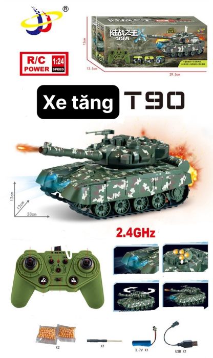 Xe Tăng T90 b.ắn đạn xoay nòng 9 chức năng - pin sạc