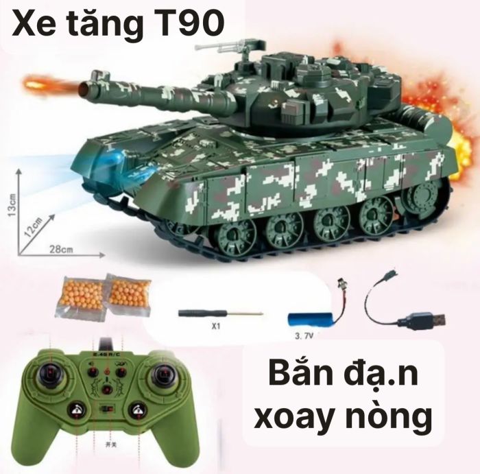 Xe Tăng T90 b.ắn đạn xoay nòng 9 chức năng - pin sạc