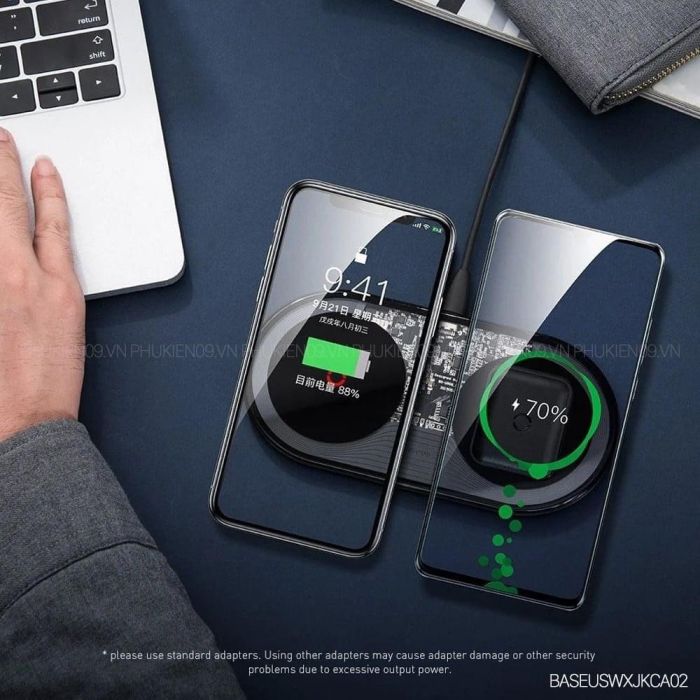 Dock sạc không dây Baseus Simple 2 in 1 Wireless Charger Turbo Edition 24W