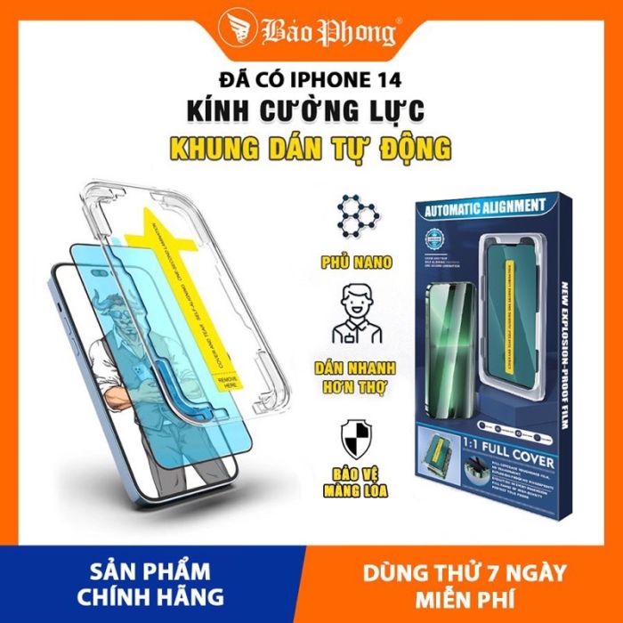 Kính cường lực tự dán iPhone khung dán tự động siêu dễ dán, viền mỏng, chống bám bụi