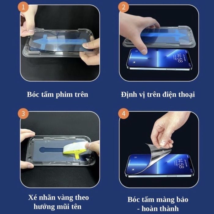 Kính cường lực tự dán iPhone khung dán tự động siêu dễ dán, viền mỏng, chống bám bụi