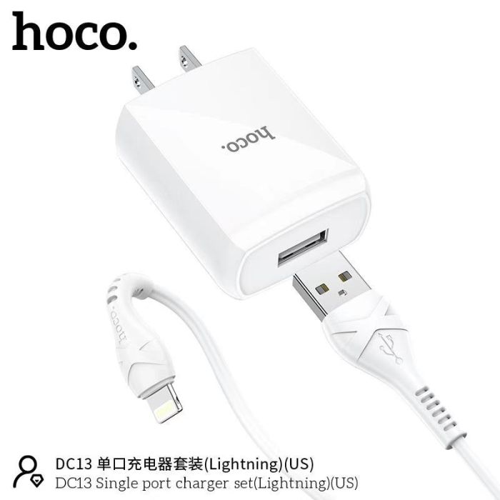 Bộ củ kèm cáp sạc Hoco DC13 lightning chính hãng hoco