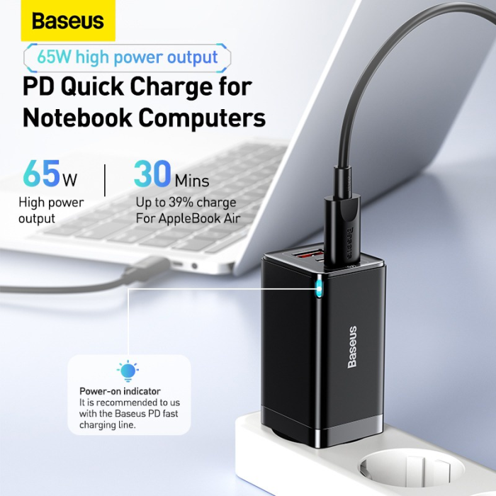 Bộ sạc nhanh Baseus GaN3 Pro Quick Charger 65W (Type Cx2 + USB )