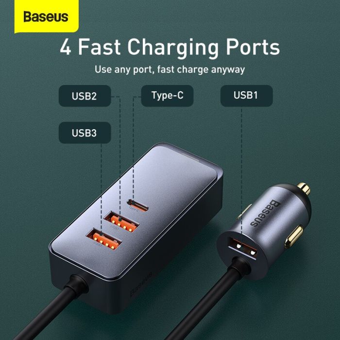 Tẩu sạc nhanh mở rộng 4 Port Baseus Share Together Extention Car Charger 120W