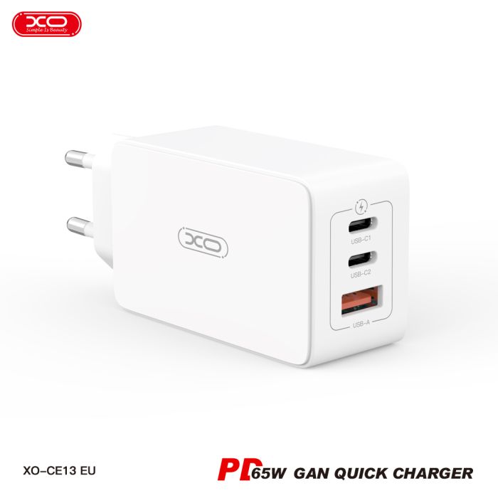 Củ Sạc Nhanh 65W XO CE13 Công Nghệ GaN ( 2 USB-C 65W - 1 USB-A 22.5W)